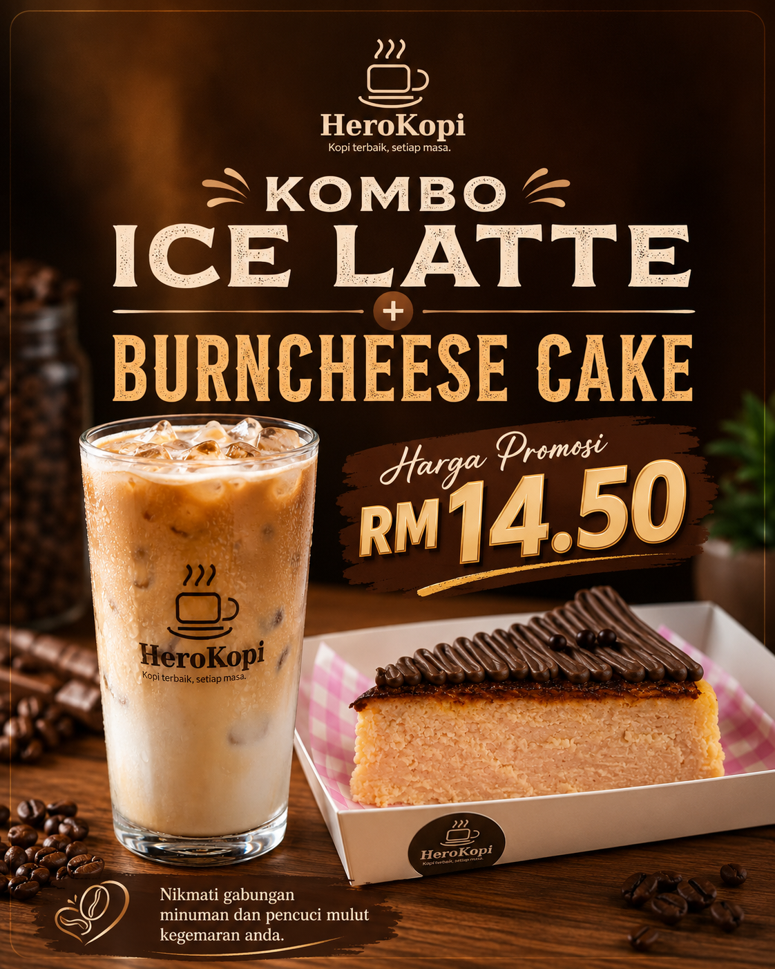 Kombo Ice Latte + Burncheese Cake